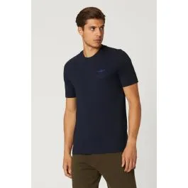 T-shirt basica manica corta con logo uomo Blu