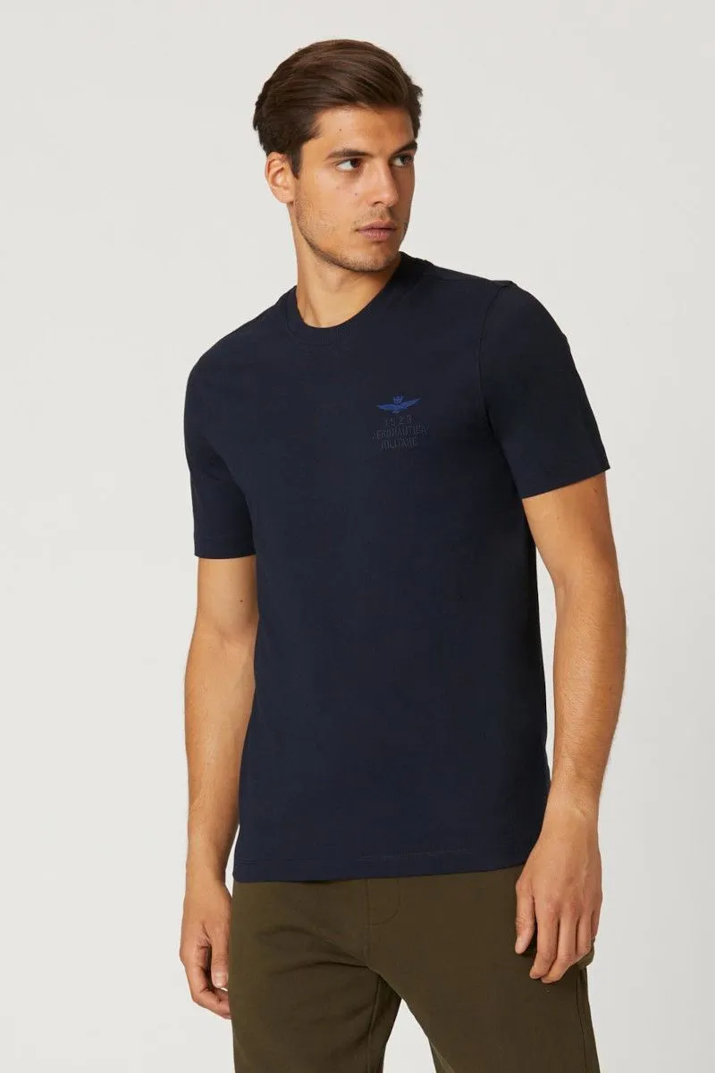 T-shirt basica manica corta con logo uomo Blu