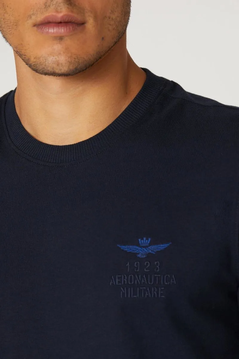 T-shirt basica manica corta con logo uomo Blu