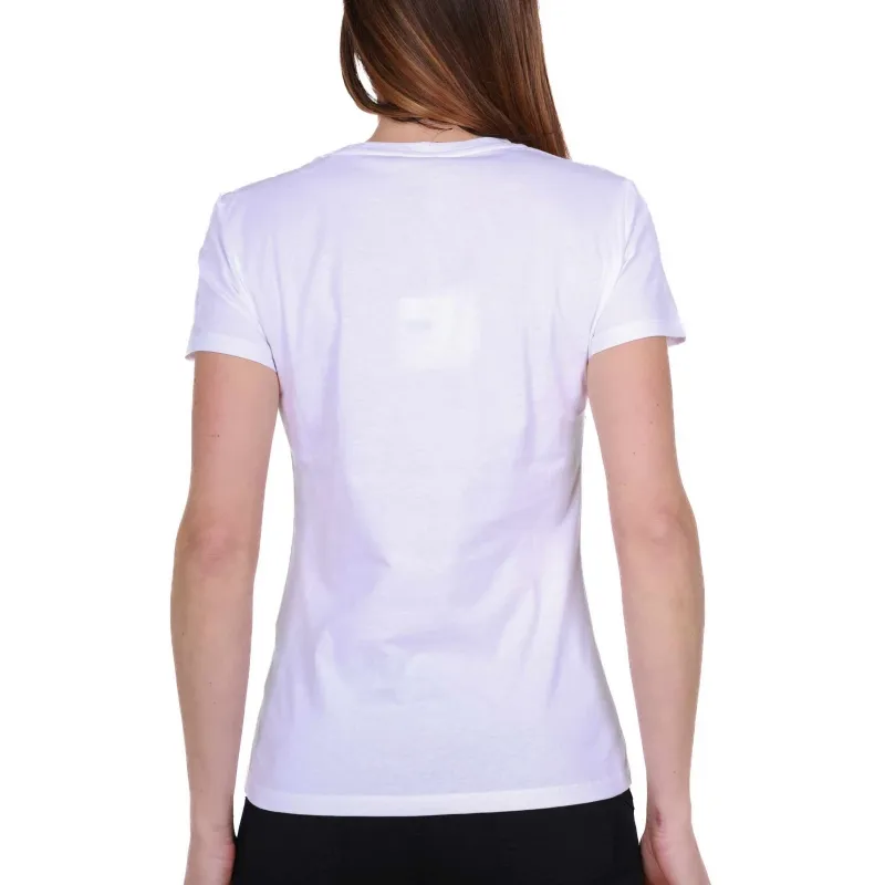 T-SHIRT GIROCOLLO CON STAMPA E STRASS, BIANCO