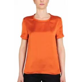 T-SHIRT GIROCOLLO IN RASO, ARANCIO