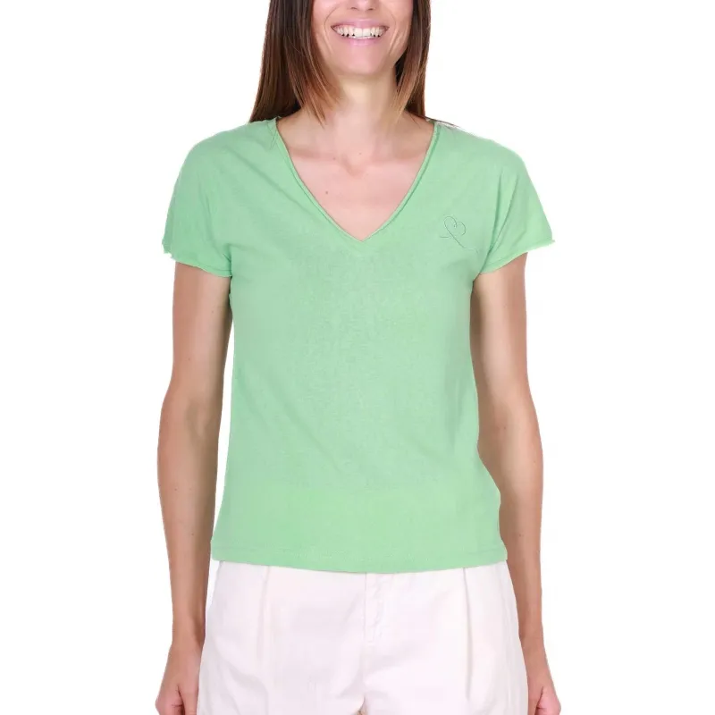 T-SHIRT SCOLLO A V IN MAGLIA, VERDE