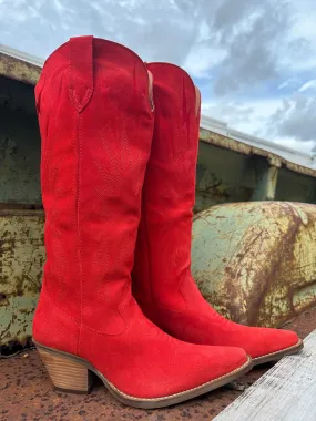 Thunder Road Red Suede Lightning Bolt Leather Boots (DS)