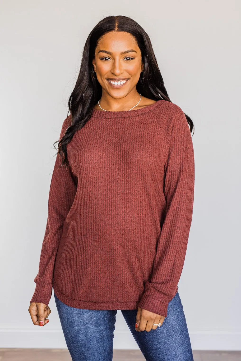 Unspeakable Beauty Knit Long Sleeve Top- Burgundy