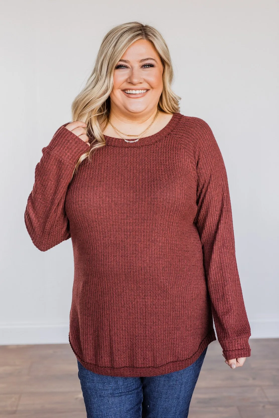 Unspeakable Beauty Knit Long Sleeve Top- Burgundy