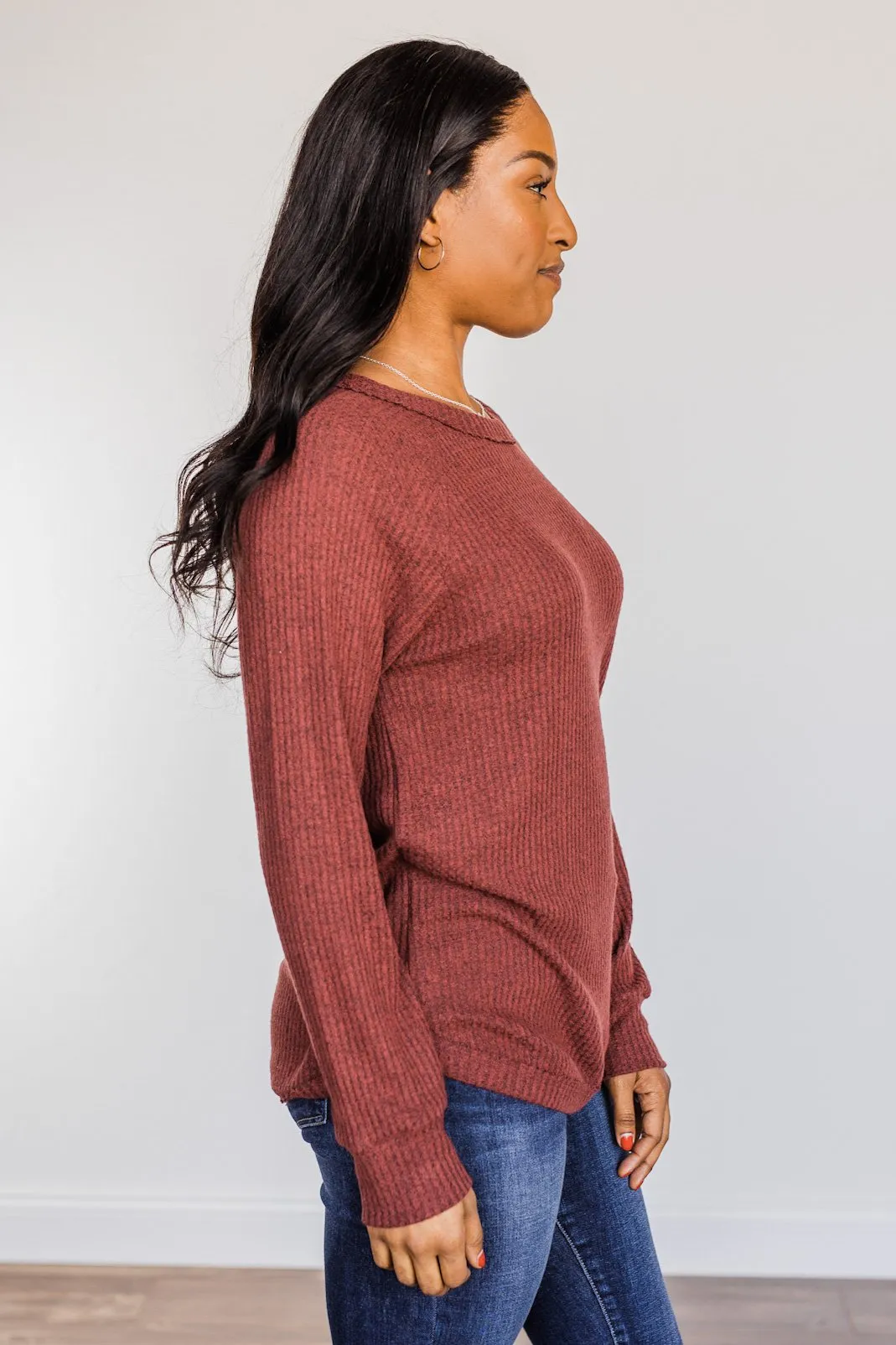 Unspeakable Beauty Knit Long Sleeve Top- Burgundy