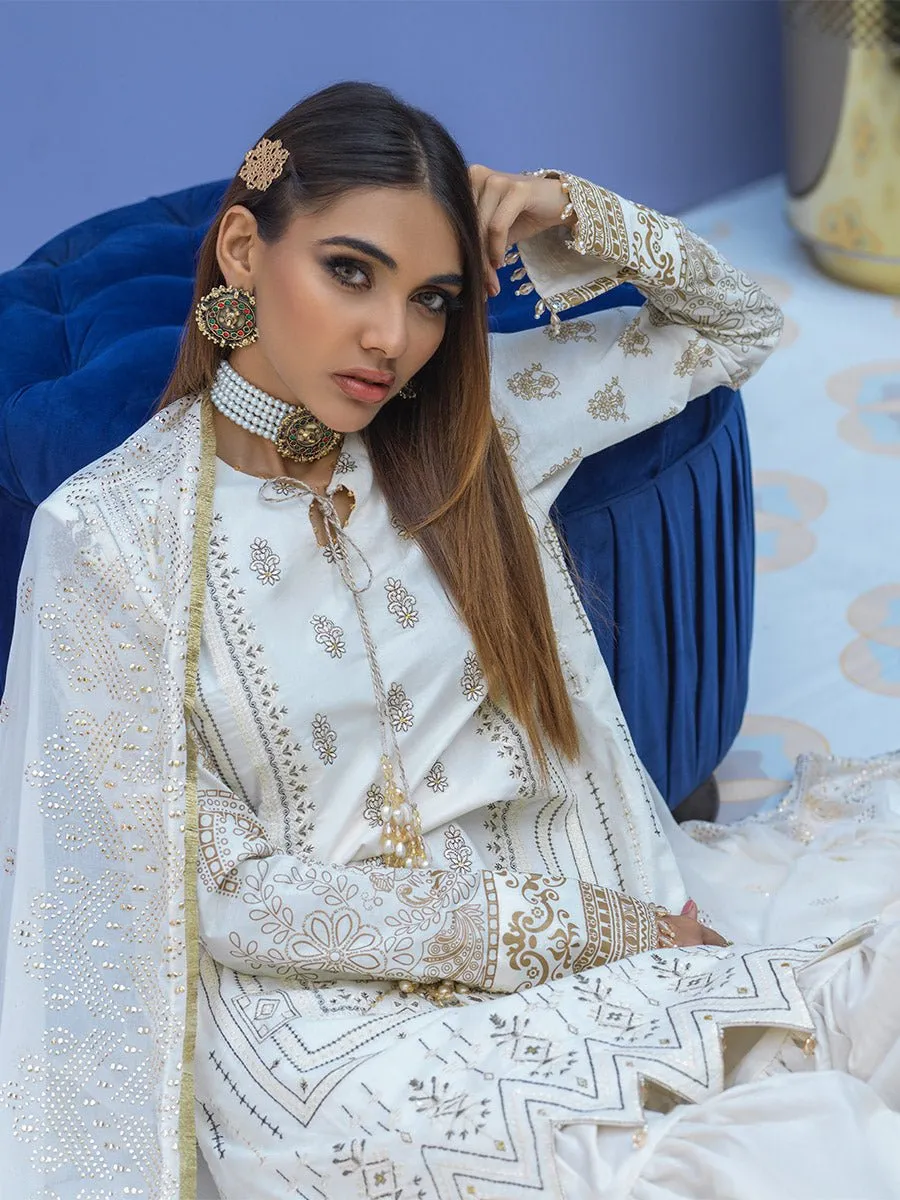 Unstitched 3pc - Embroidered Lawn Suit With Mukesh Chiffon Dupatta - Oznur Vol.2 (WK-00999AUT)