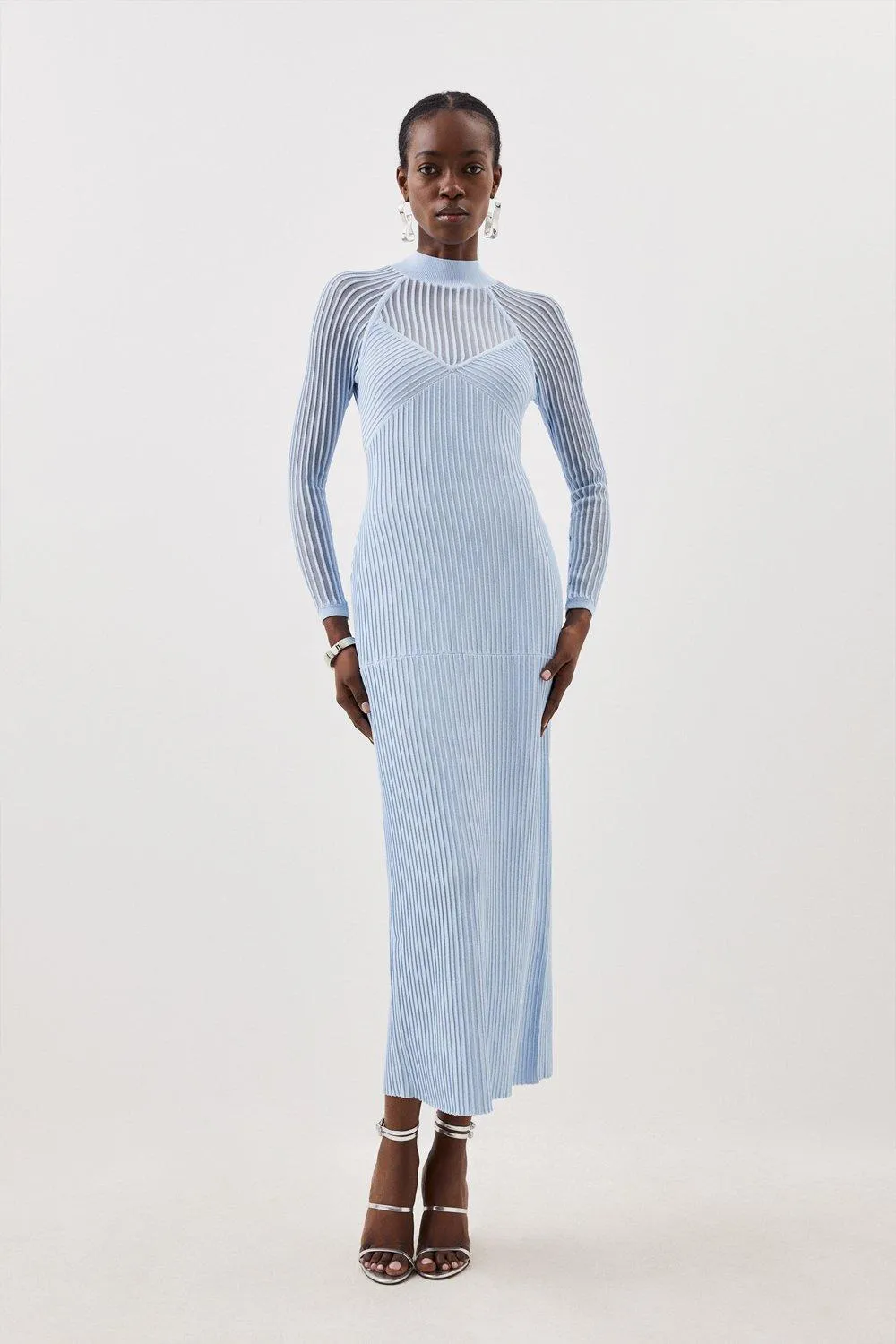 Viscose Blend Sheer Knit Column Midaxi Dress | Karen Millen