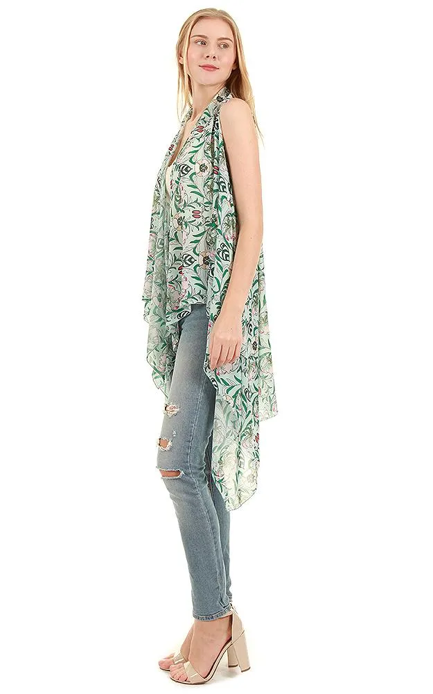 VP8561 Floral Pattern Print Scarf Long Vest