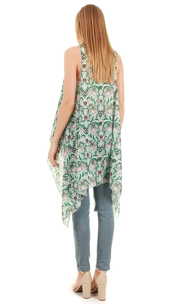 VP8561 Floral Pattern Print Scarf Long Vest