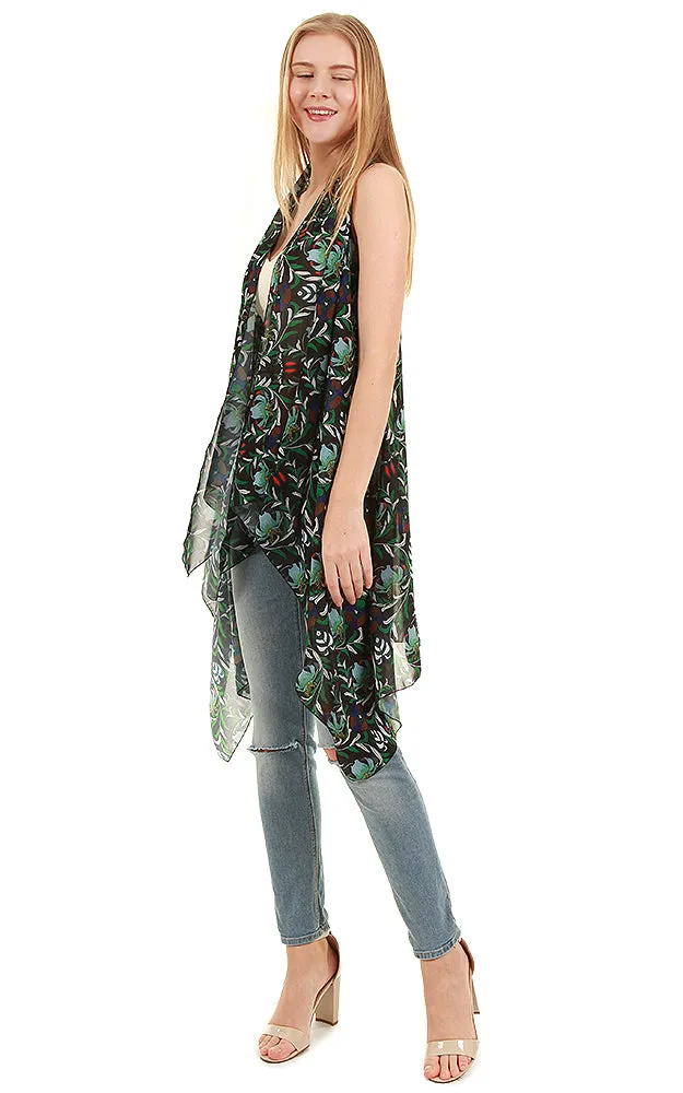 VP8561 Floral Pattern Print Scarf Long Vest