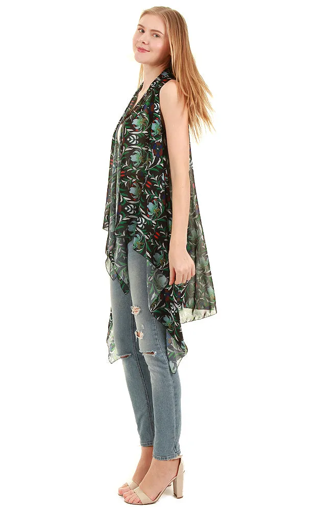 VP8561 Floral Pattern Print Scarf Long Vest