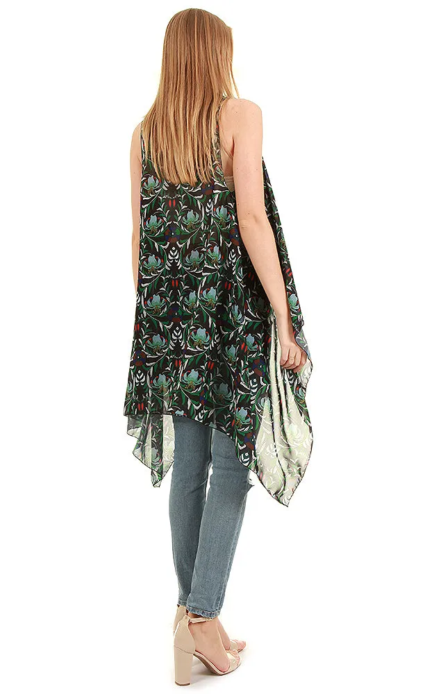 VP8561 Floral Pattern Print Scarf Long Vest