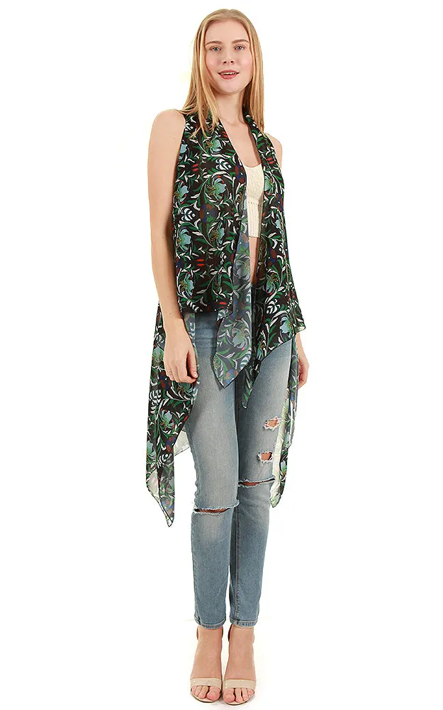 VP8561 Floral Pattern Print Scarf Long Vest