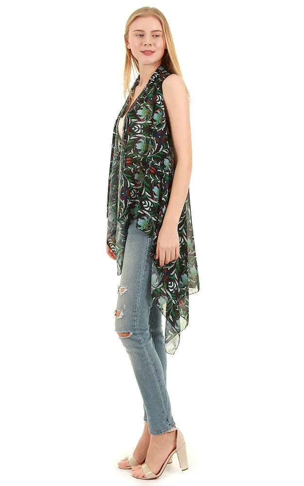 VP8561 Floral Pattern Print Scarf Long Vest