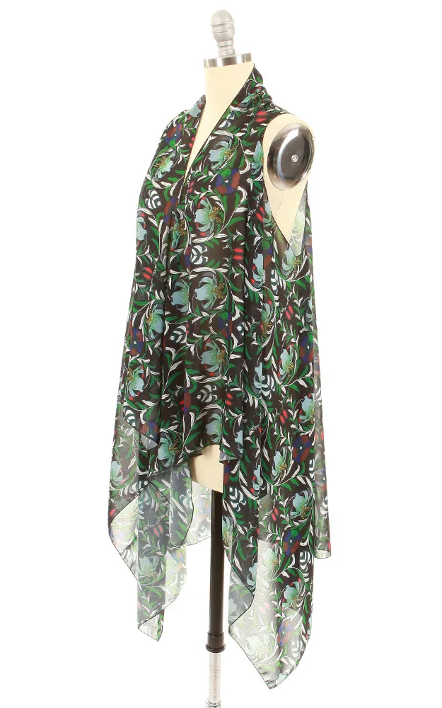 VP8561 Floral Pattern Print Scarf Long Vest