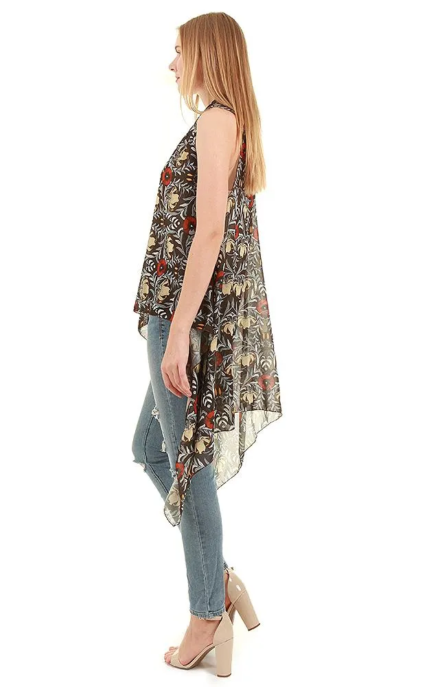 VP8561 Floral Pattern Print Scarf Long Vest