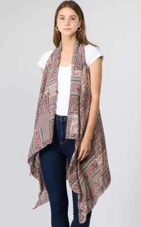 VP91B3 Geometric Floral Long Scarf Vest