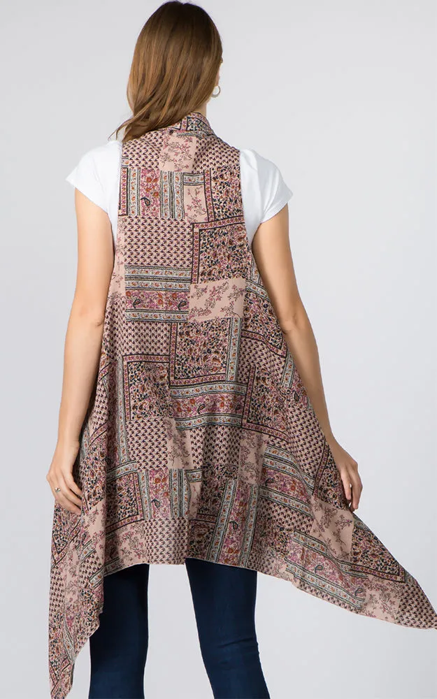 VP91B3 Geometric Floral Long Scarf Vest