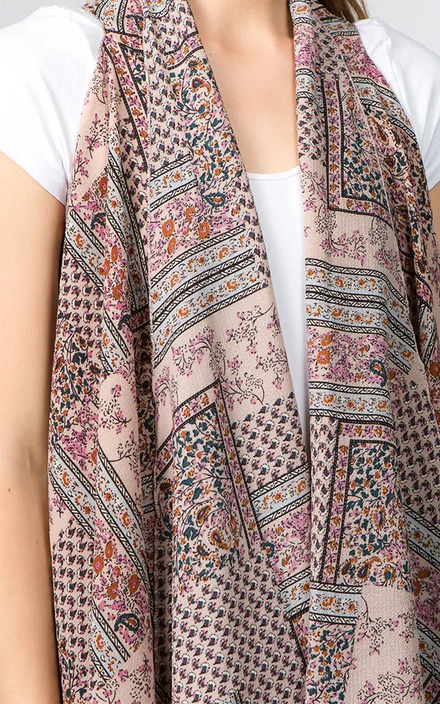 VP91B3 Geometric Floral Long Scarf Vest