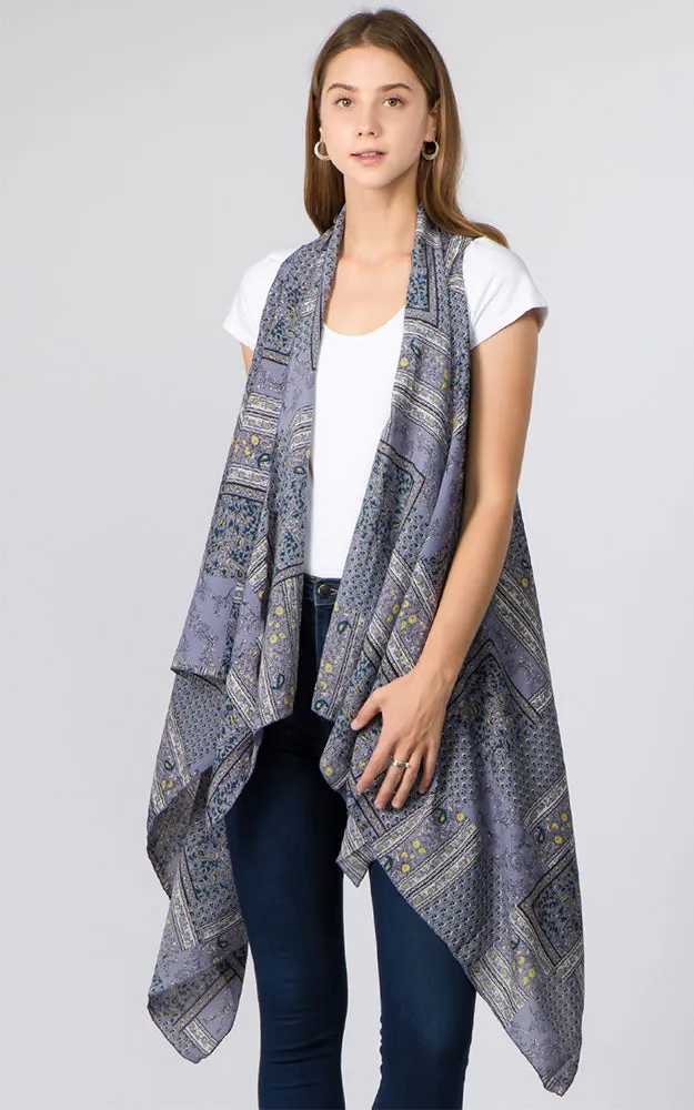 VP91B3 Geometric Floral Long Scarf Vest