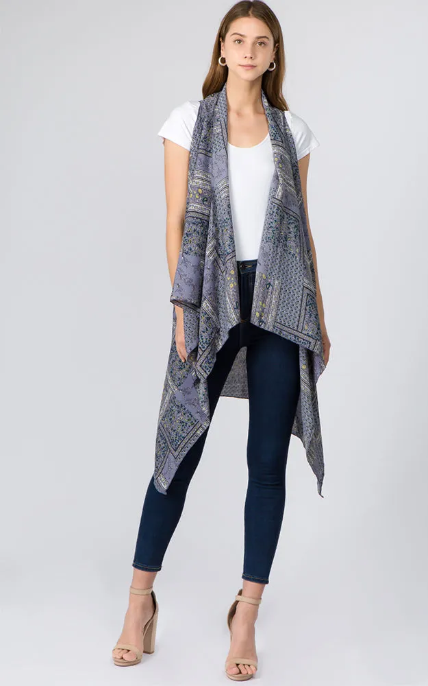 VP91B3 Geometric Floral Long Scarf Vest