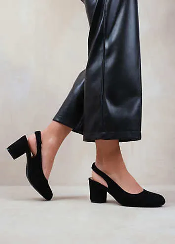 Where’s That From Edith Black Suede Wide Fit Slingback Court Shoes