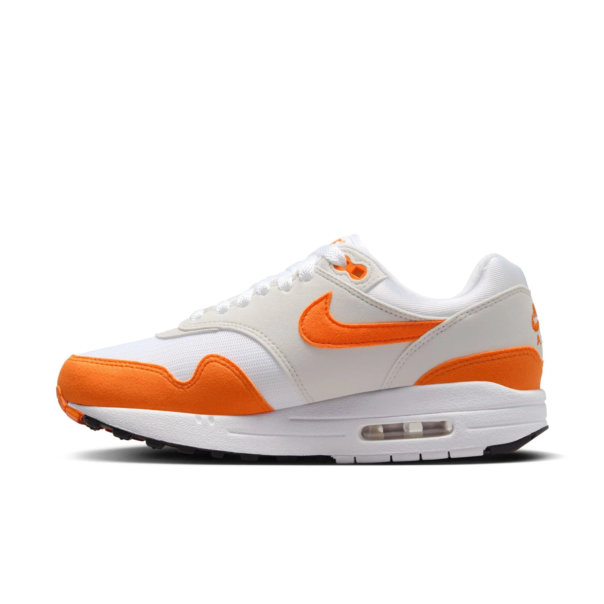 Women's Nike Air Max 1-NEUTRAL GREY/SAFETY ORANGE-WHITE-BLACK