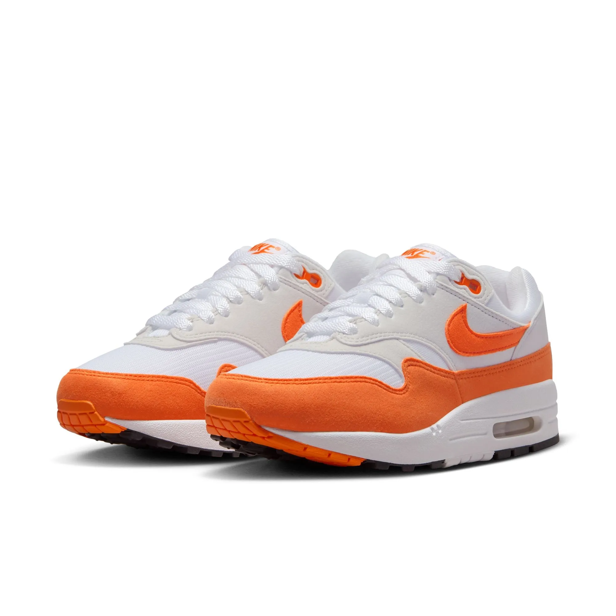 Women's Nike Air Max 1-NEUTRAL GREY/SAFETY ORANGE-WHITE-BLACK